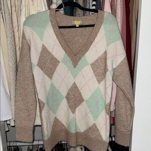 & Other Stories V-Neck Sweater - Brown, Mint, and Cream